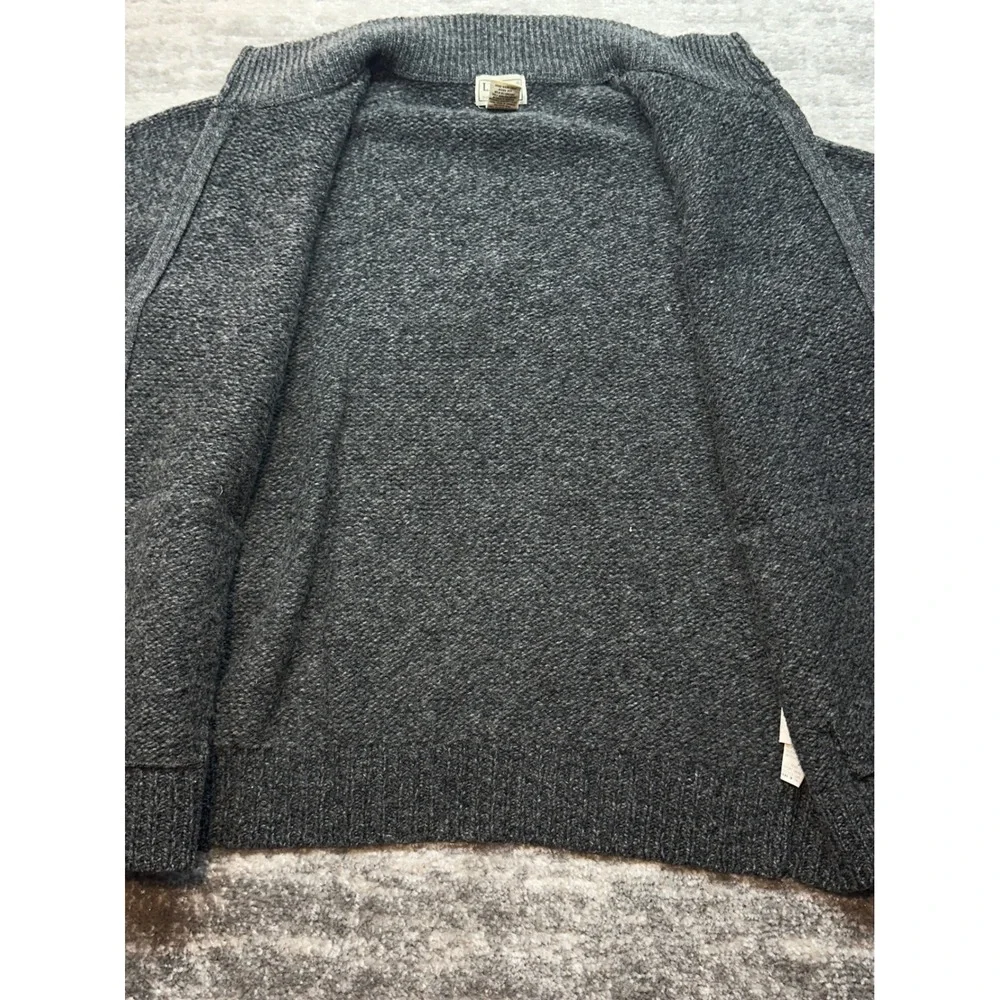 LL Bean Full Zip Cardigan Mens L Gray Lambswool Mock Neck Sweater 245046